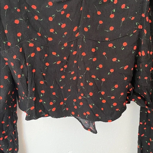 Free People Black Blouse with Red Cherries - Picture 7 of 16